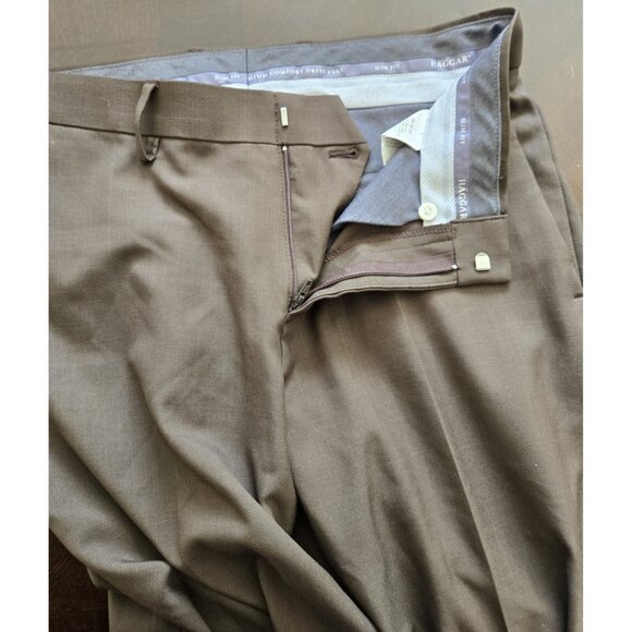 Haggar Premium Comfort Dress Pants Men's 30x30 Brown Slim Fit Flat Front - Picture 5 of 8